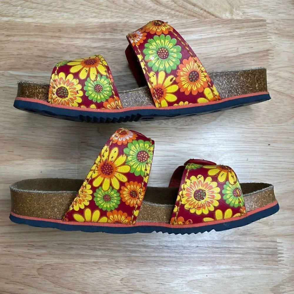 Elefanten Girl’s Bright Sunflower Slip on Double Strap Buckle Sandals, Size 31